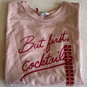 Wildfox Statement Sweathsirt But First Cocktails Blush Pink Sz XL
